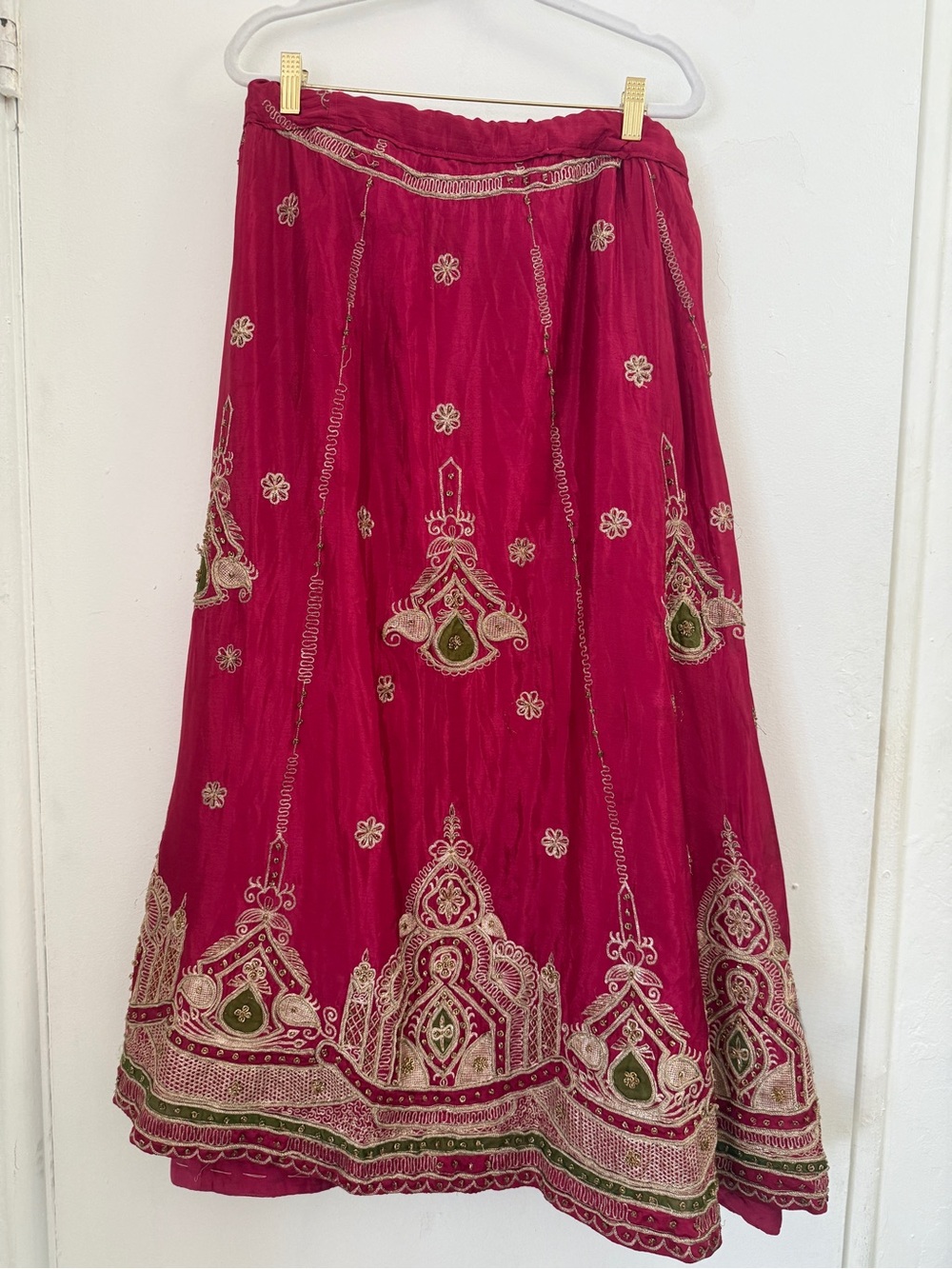 Rare Vintage Embroidered Fuchsia Maxi Skirt (lehenga) with Green Accents